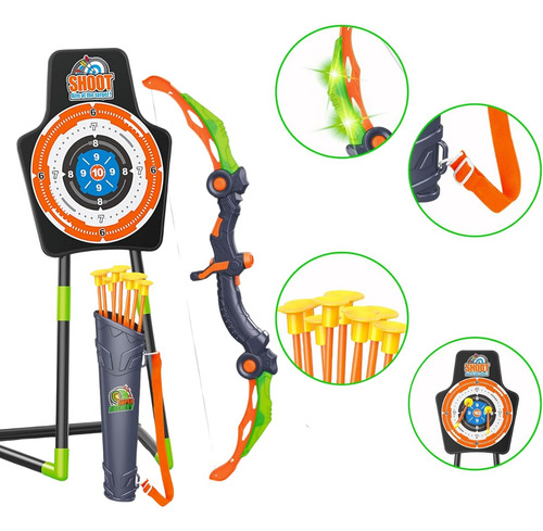 Set Tiro Con 2 Arcos Con Luces Led Y Dardos De Espuma Nerf