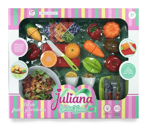 Imagen 1 de 3 de Juliana Set Frutas Verduras P/ Cortar Unir Con Velcro 32 Pcs
