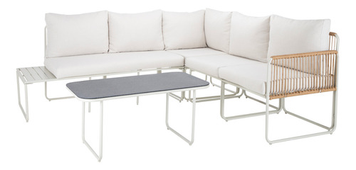 Juego De Sala L sunset ratán Sofá Seccional Para Exterior Jardín Color Natura Con cojines Y Mesa De Centro 5 piezas Mueble De Patio Terraza Balcón Kingshouse