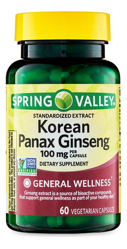 Korean Panax Ginseng 100 Mg, 60 Cápsulas Spring Valley