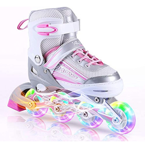 Patines En Linea Ajustables Para Niñas, Color Rosa-gris