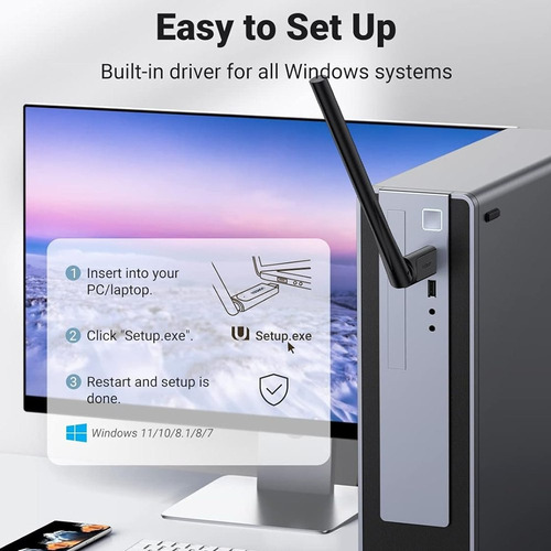 Adaptador Antena Usb Wifi Inalámbrico Ac650 Doble Banda 6dbi