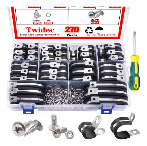 Twidec /270pcs Kit Surtido De Abrazaderas De Cable 304 Abraz