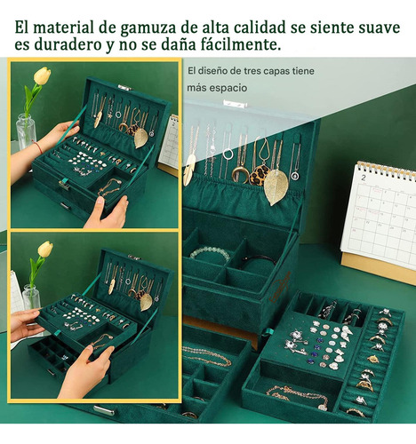 Joyero Organizador De Joyas 2 Niveles Con Cajon Y Llave