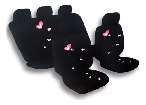 Set Funda Cubre Asiento 11pcs Negro Corazón Auto Universal