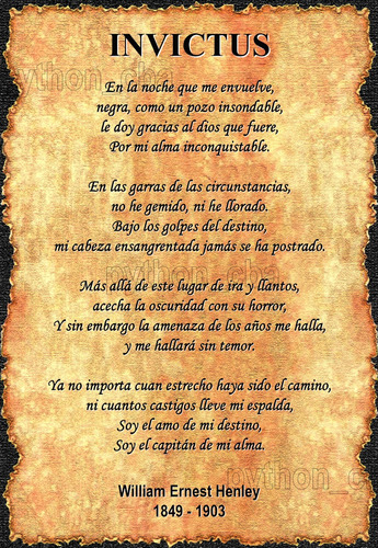 Pósters Poema Invictus - Invicto - W. E. Henley - 42x30 Cm.
