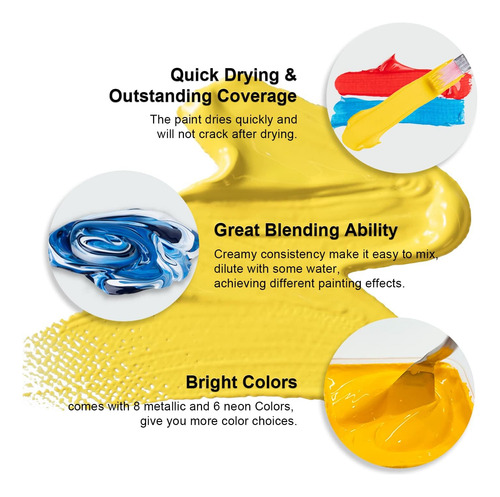 Juego De Pintura Gouache, 56 Colores X 30 Ml, Diseño D...