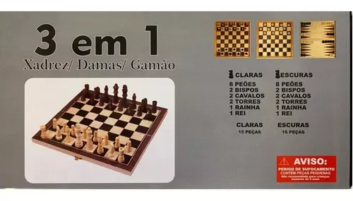 Jogo Xadrez Dama Gamão Madeira Tabuleiro 3 Em 1 29x29