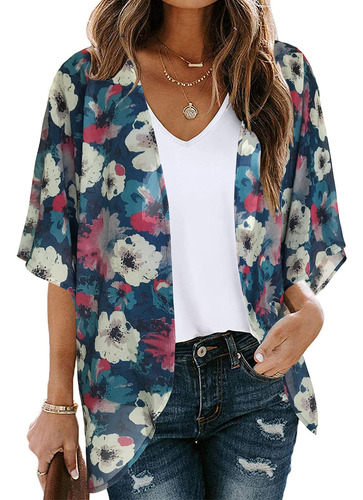 Chaqueta Tipo Kimono Con Estampado Floral Y Manga Abullonada