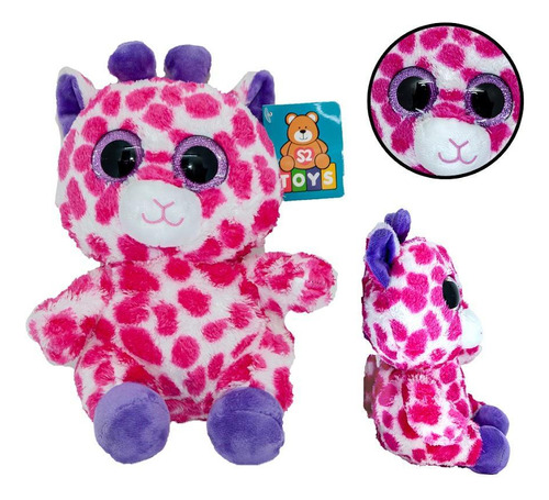 Bicho De Pelucia Girafa Macia Rosa Bebê Olhos Brilhantes