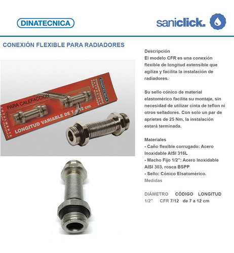 Imagen 2 de 8 de Flexible Extensible Dinatecnica Radiador 7 A 12cm 1/2 X 2 Un