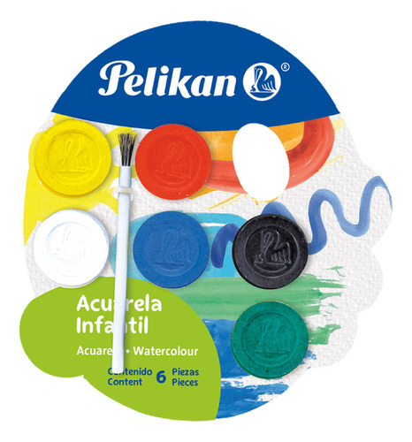 Acuarelas Infantil Pelikan X6 Clásicos Pastilla + Pincel 