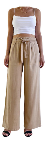 Pantalon Palazzo Mujer Tiro Alto Fiesta Vestir Lazo Oxford