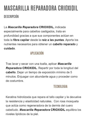 Crioxidil Mascarilla Reparación Con Keratina Hidrolizada 1kg