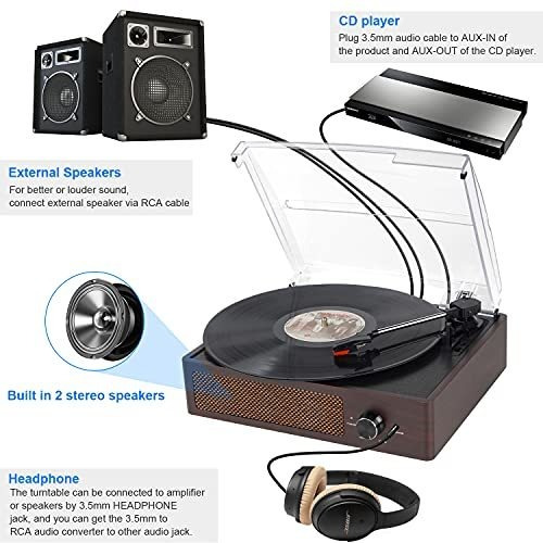 Tocadiscos De Vinilo Con Receptor Bluetooth Incorporado