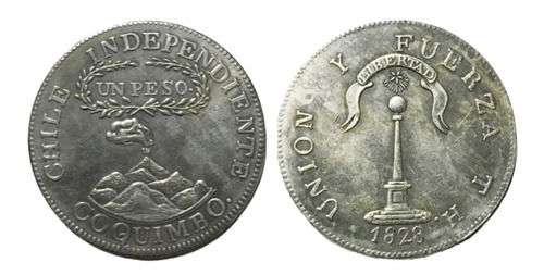 2 Monedas Chile 1 Peso Coquimbo 1828 Reproducción, Colección