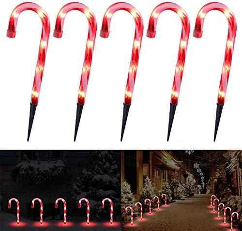 Luces De Bastón De Caramelo De Navidad, Juego De 5 Bastones