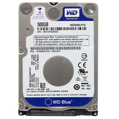 Disco Rigido Notebook Wd 500gb Blue Sata3 7mm Wd5000lpcx