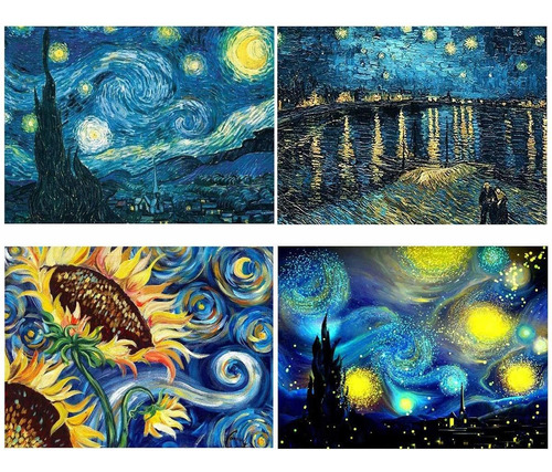 4 Kits Pintura Diamante 5d Para Adulto Kit Van Gogh Pared 12