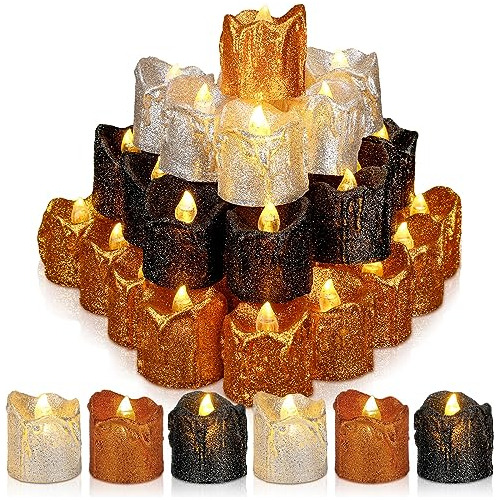 48 Pcs Halloween Melting Fake Candles Led Tea Lights Ba...