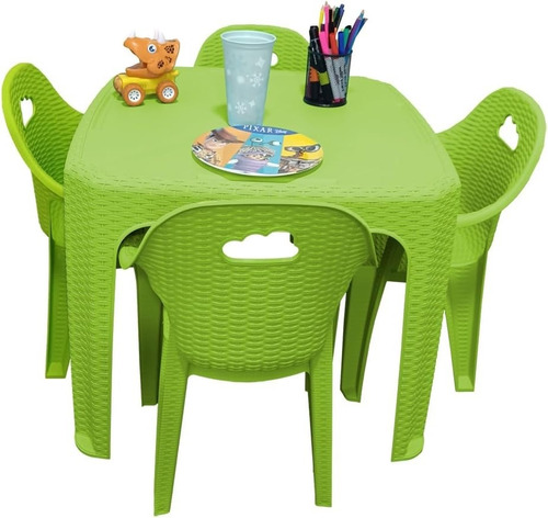 Mesa Infantil Con 4 Sillas Rattan En Colores Elegibles Kit 