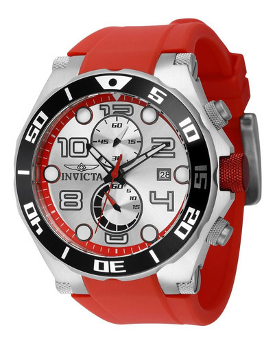 Reloj Para Hombre Invicta Pro Diver Inv40016 Plata Color de la correa Rojo Color del bisel Negro Color del fondo Plateado