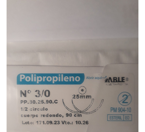 Suturas Quirurgicas De Polipropileno N°: 0/2/3 Y 5 Pack X 12