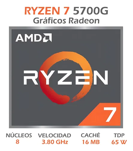 Procesador AMD Ryzen 7 5700G 100-100000263BOX de 8 núcleos y 4.6GHz