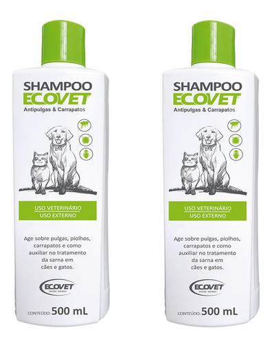 Combo 2un Shampoo Ecovet Antipulgas E Carrapatos 500ml