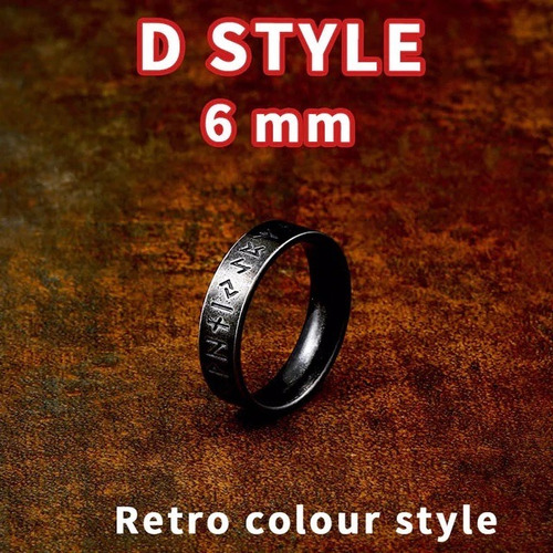 Anillo Simple Vikingo Negro Retro  6mm En Acero Inoxidable 