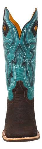 Bota Vaquera Nh Cuello De Toro Rubi Verde Punta Cuadrada
