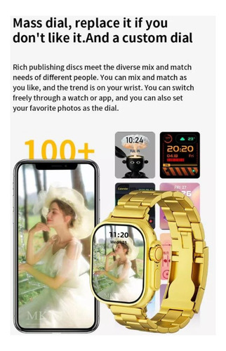 Relógios Smartwatch Feminino Gold Luxo + Pulseiras Brinde Nf
