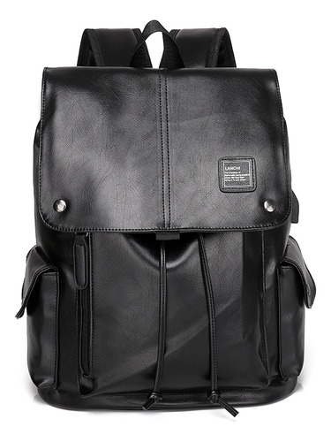 Mochila De Couro Executiva Notebook Estilosa Multifuncional Cor Preto Lusit
