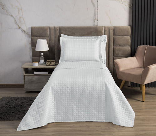Cobre Leito Colcha Soft Solteiro 2 Peças Pastilhado Branco