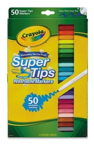 Marcadores Crayola Super Tips, Lavables, 50 Unidades