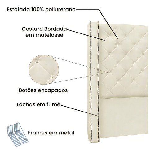 Cabeceira Para Cama Box Casal 140 Vicenza Linho - Pallazio Cor Pérola