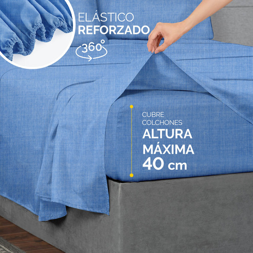 Oh! Sheets Juego De Sabanas Cationico 7 Piezas Matrimonial Azul Claro