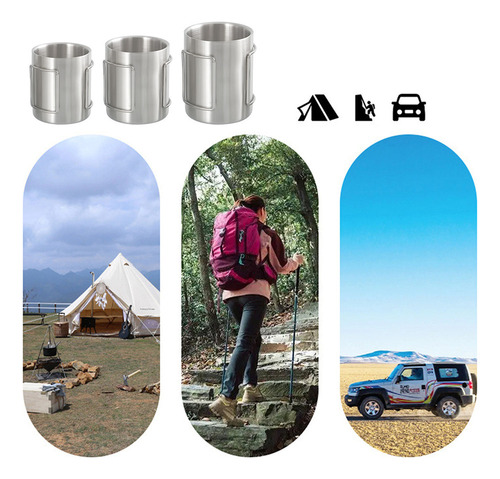 Ff Taza De Camping De Acero Inoxidable Con Asas Plegables