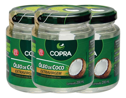 Kit Óleo De Coco Copra Extravirgem Com 3 200ml