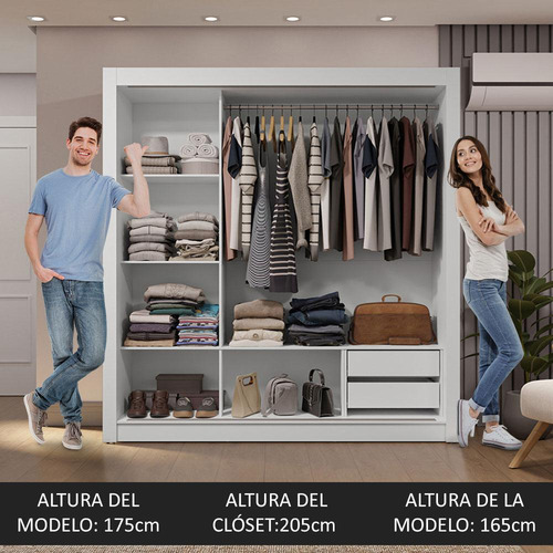 Ropero Closet Madesa 3 Puertas 2 Espejos Bn 01 Color Blanco/Negro