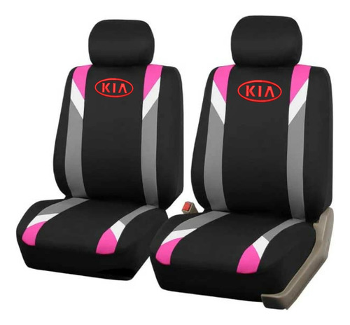 Juego Cubreasiento Universal Tela Negro Rosado Logo Kia