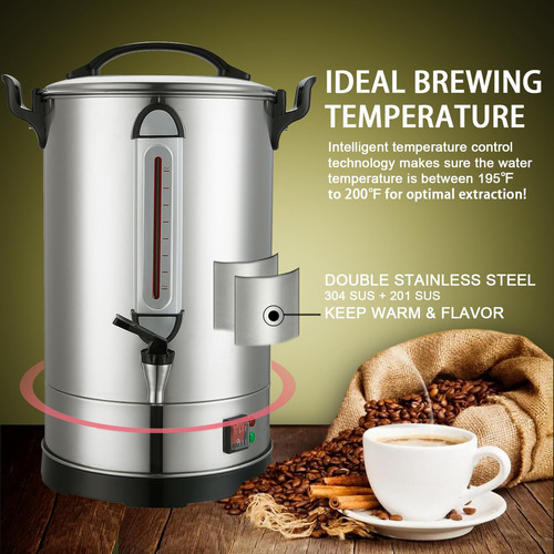Urna De Café Grande 100 Tazas 16 Litros Inoxidable