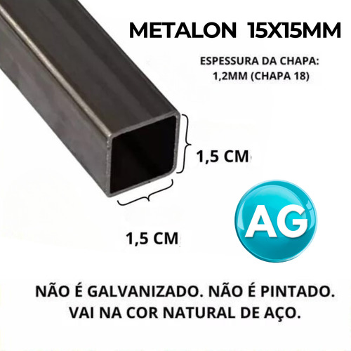 Aço Metalon Tubo 15x15 1 Peça 50cm