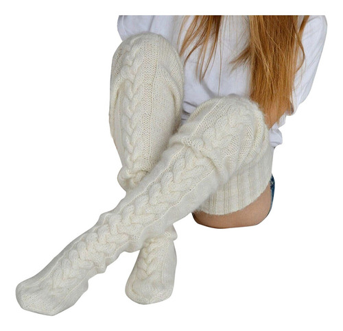 Calcetines Mujer Cable Knit Botas Extra Largas Sobre La Rodi