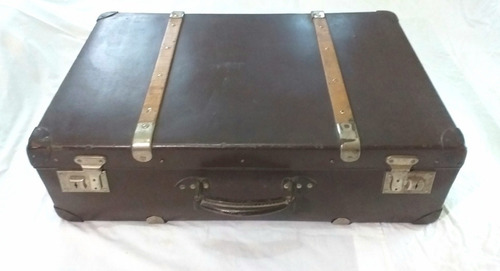 Antigua Valija De Cartón Madera Cuero Rigido Circa 1940 (Usado)