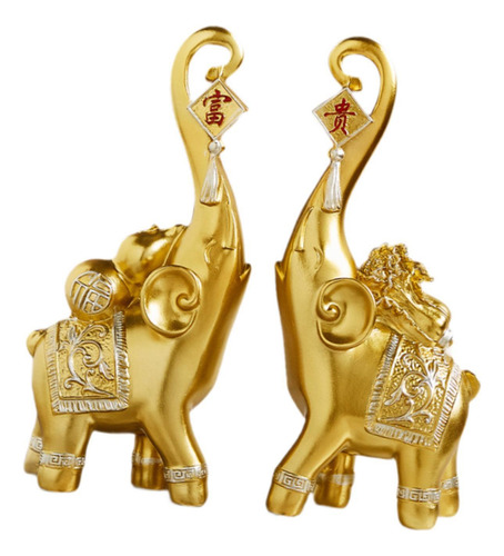 Conjunto De 2 Figuras De Elefantes Esculturas Hogar Dorado