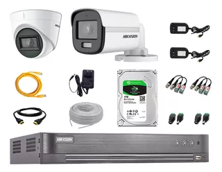 Cámaras Seguridad Kit 2 Hikvision 5mp Colorvu Noche + 1tb