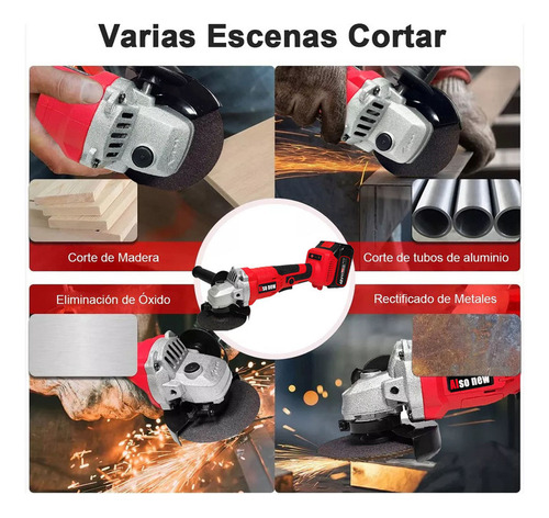 2 Baterías Esmeriladora Angular Inalámbrica Color Rojo 1300w