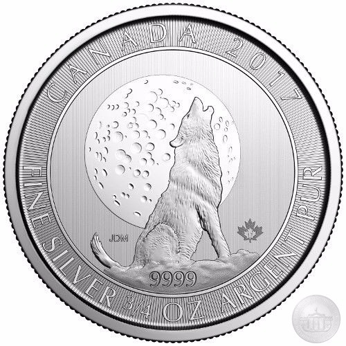 Moeda Lobo Wolf Canada 3/4oz Prata .999 (23.32gr) 2017