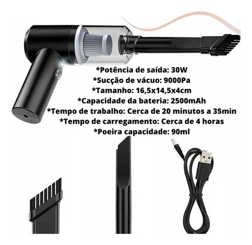 Mini aspiradora portátil recargable USB Premium Line, color negro